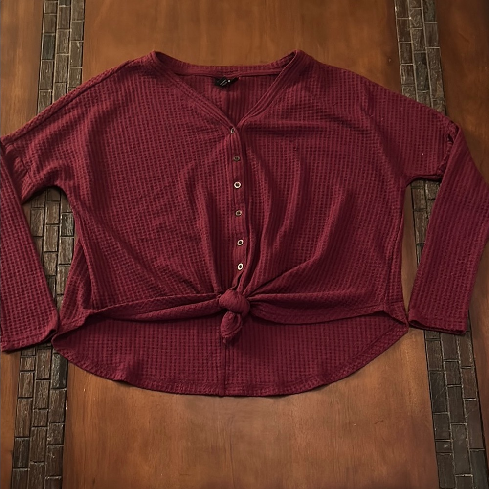 Women's Burgundy Button-Down Top